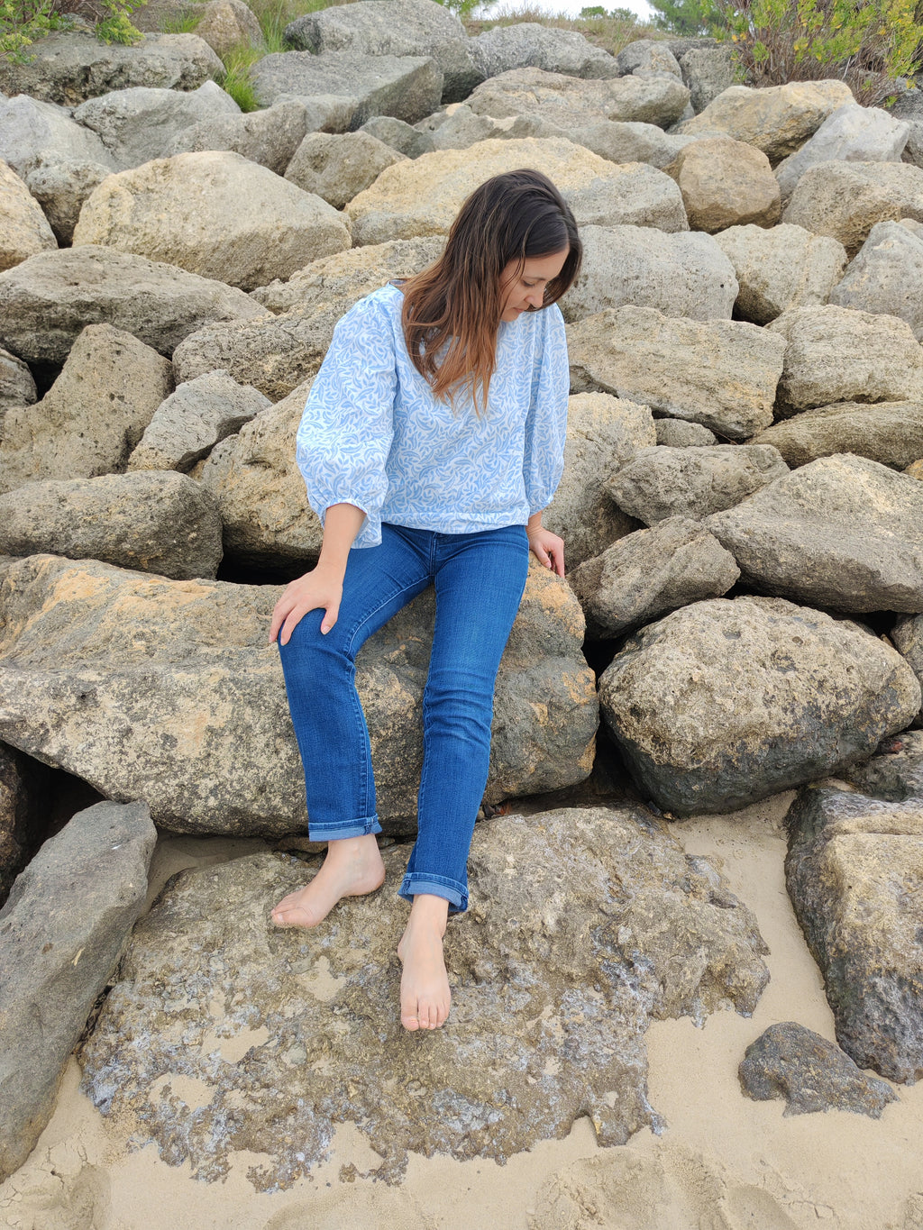 Blouse Cyclamen – Feuillage bleu