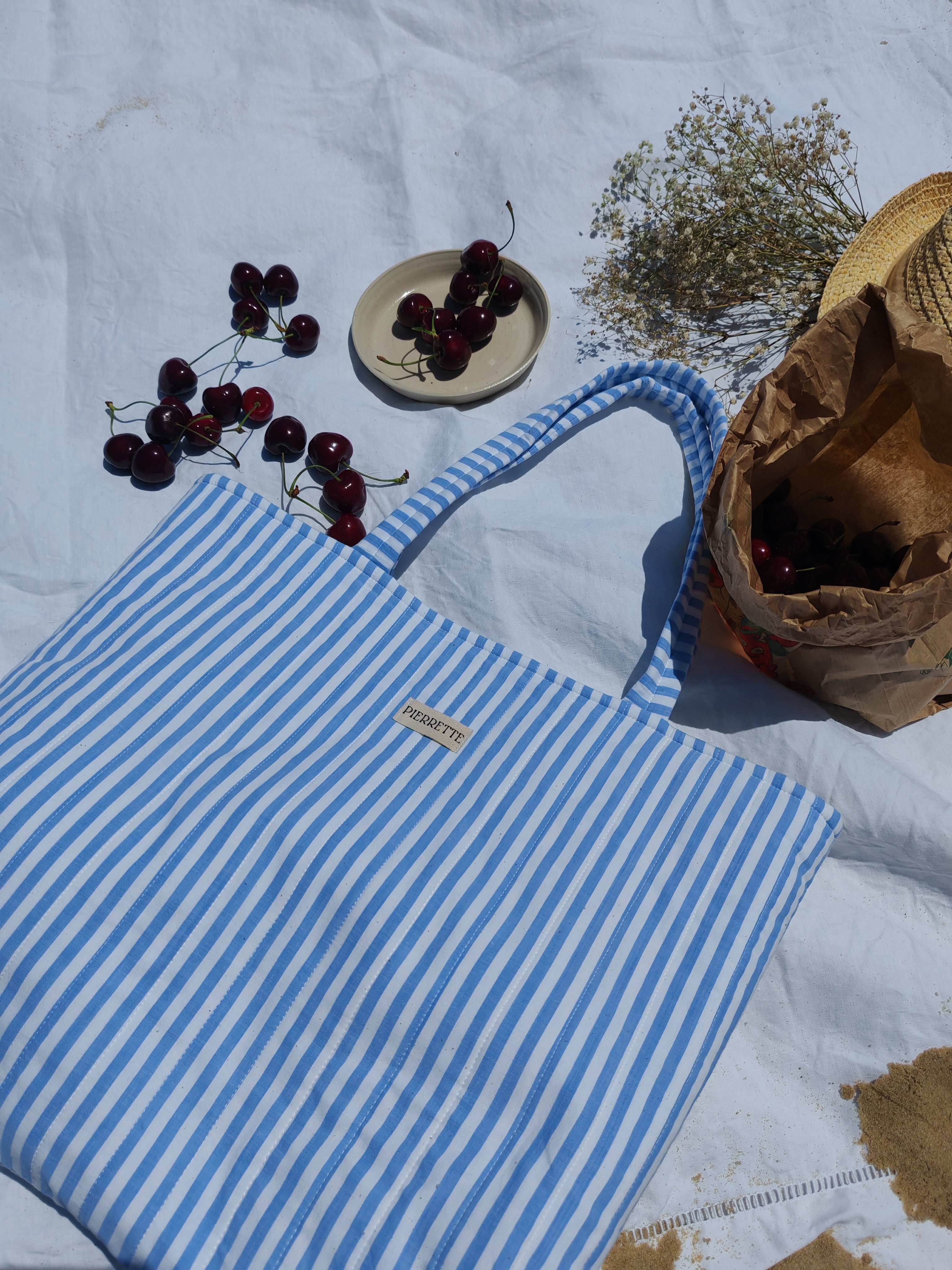 Cabas Coquelicot – Rayures bleues