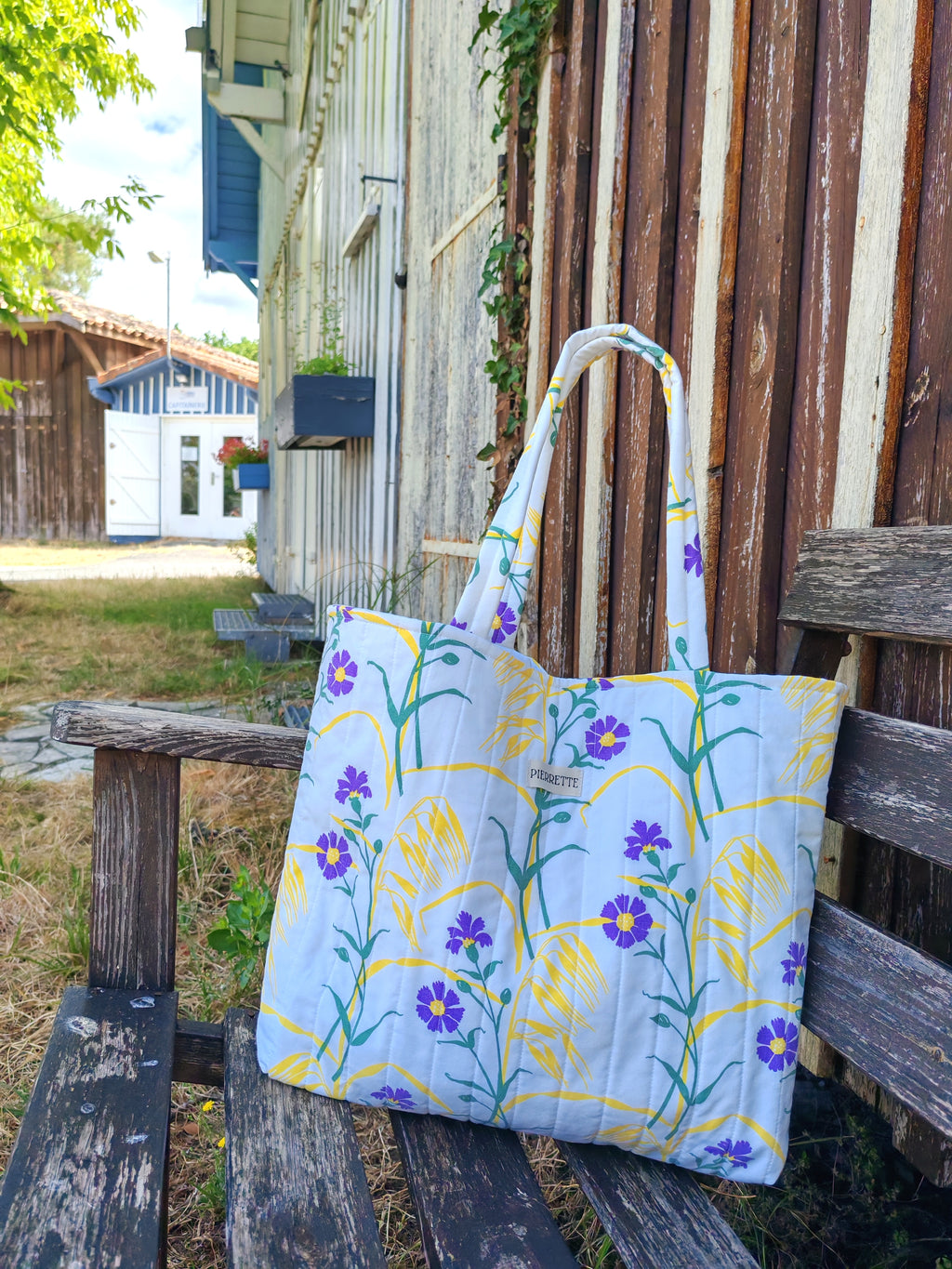 Cabas Coquelicot – Fleurs violettes jaunes et vertes