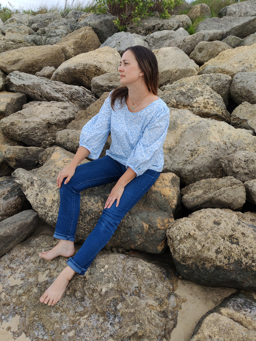 Blouse Cyclamen – Feuillage bleu
