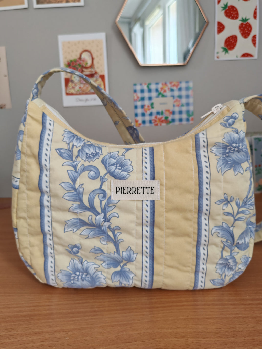 Sac Pivoine – Provençal jaune fleurs bleues