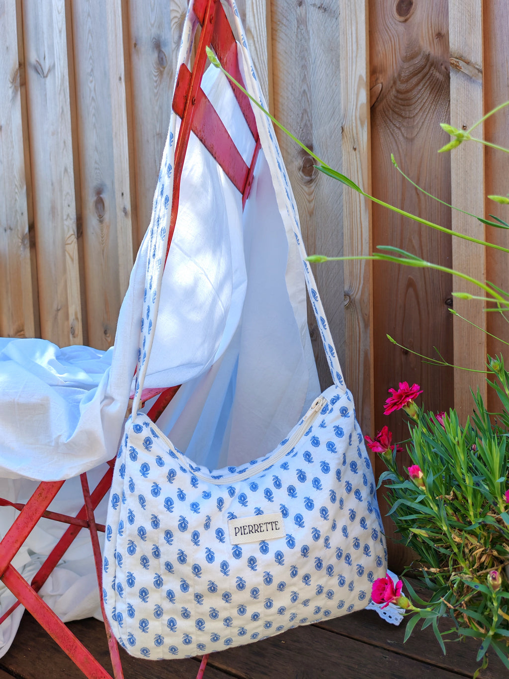 Sac Pivoine – Petites fleurs bleues